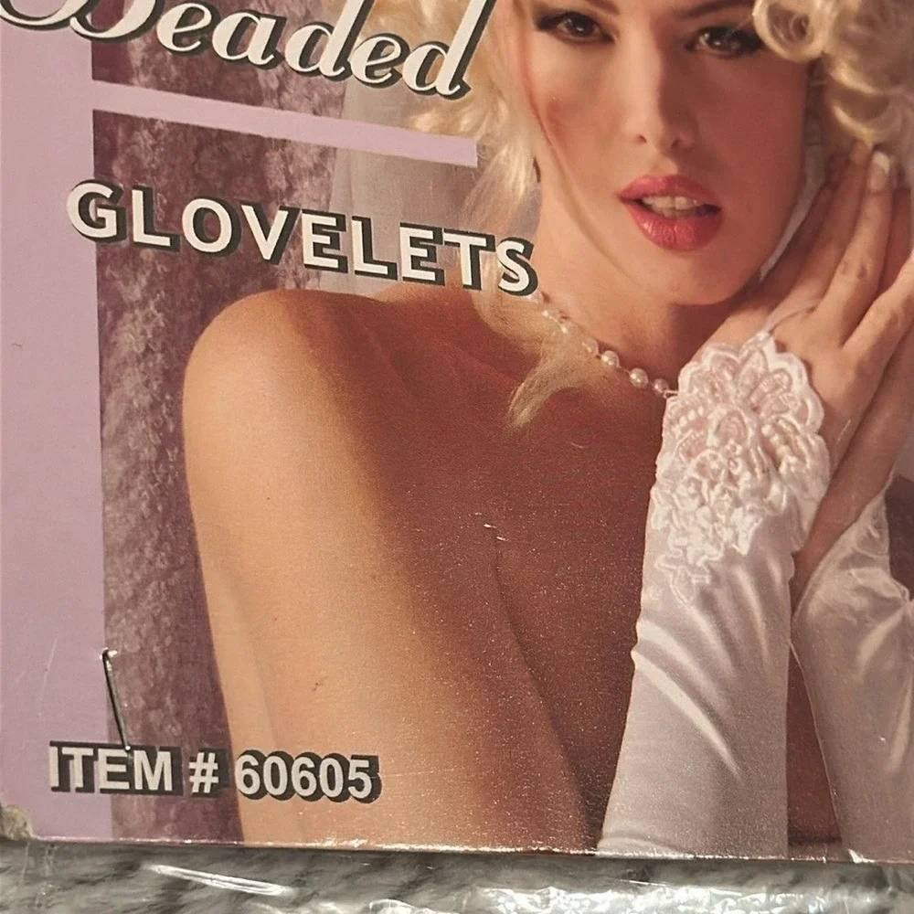 Forum Novelties Long Satin Beaded Glovelets White Lace Pearl Sequin 60605 NEW